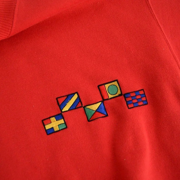 Vintage Magnet Red with Flags on Chest Mockneck Sweater M - Picture 9 of 10